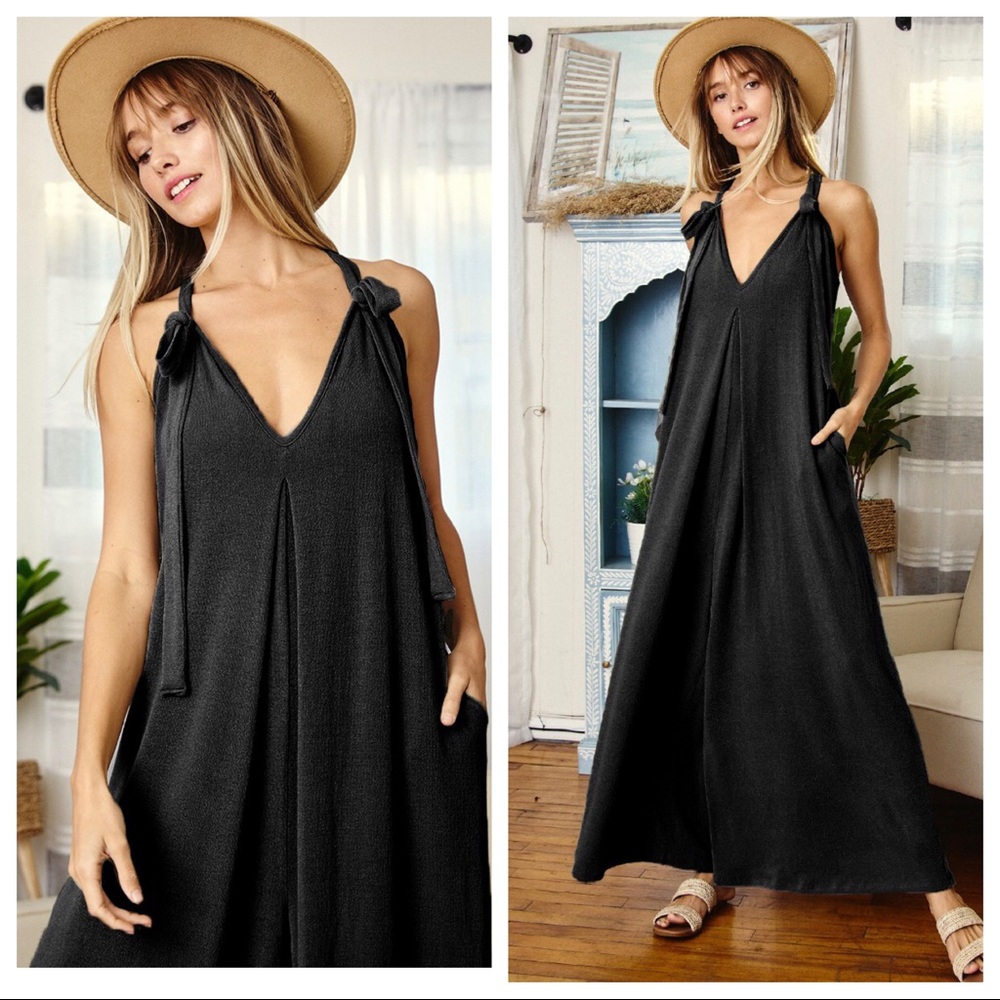 ✨1 DAY SALE✨Boho Tie Shoulder wide leg jumpsuit - Picture 3 of 4